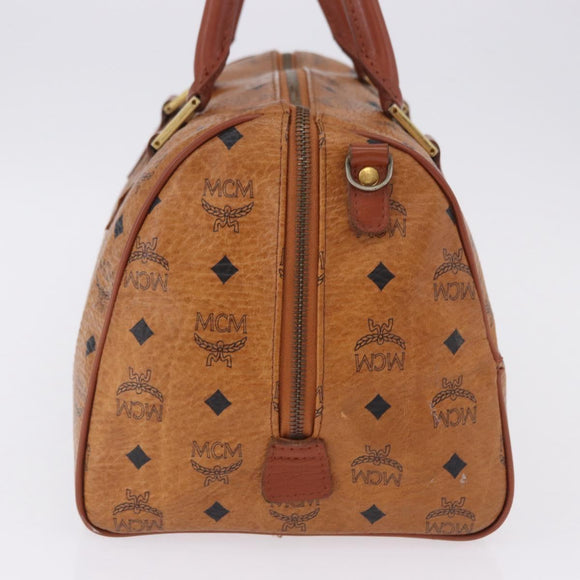 MCM Vicetos Logogram Boston Bag PVC Leather Brown Gold Auth 200899