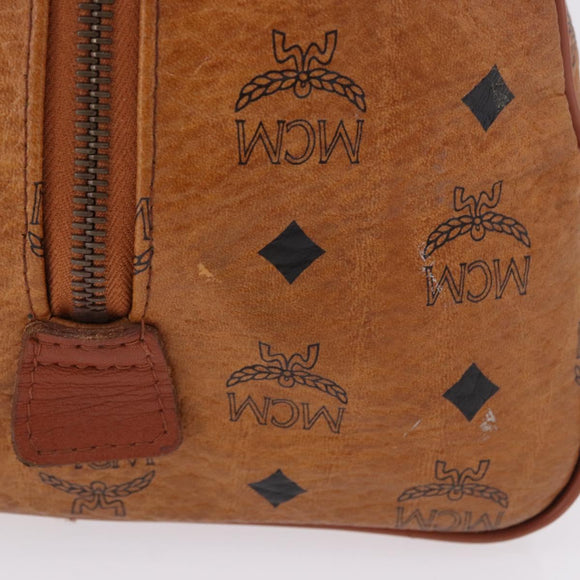 MCM Vicetos Logogram Boston Bag PVC Leather Brown Gold Auth 200899