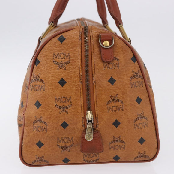 MCM Vicetos Logogram Boston Bag PVC Leather Brown Gold Auth 200899