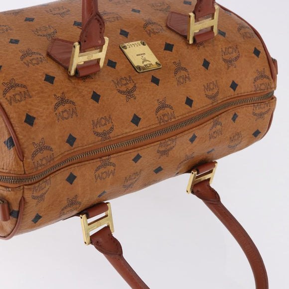 MCM Vicetos Logogram Boston Bag PVC Leather Brown Gold Auth 200899