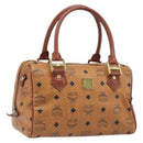 MCM Vicetos Logogram Boston Bag PVC Leather Brown Gold Auth 200900-1