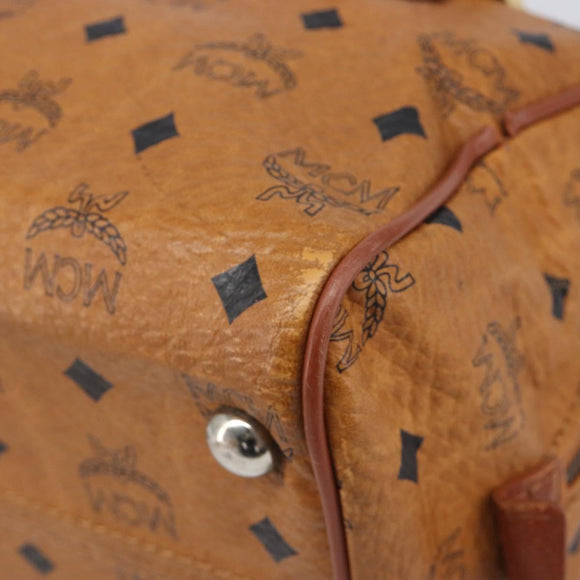 MCM Vicetos Logogram Boston Bag PVC Leather Brown Gold Auth 200900
