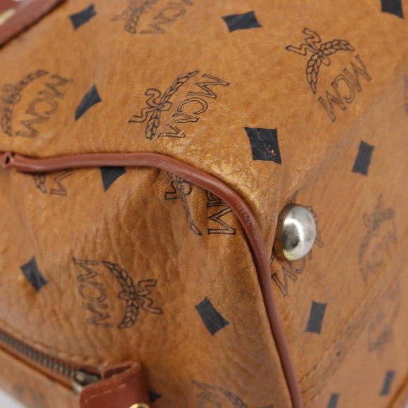 MCM Vicetos Logogram Boston Bag PVC Leather Brown Gold Auth 200900
