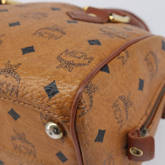 MCM Vicetos Logogram Boston Bag PVC Leather Brown Gold Auth 200900