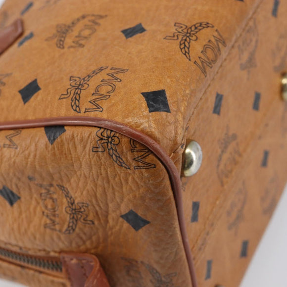 MCM Vicetos Logogram Boston Bag PVC Leather Brown Gold Auth 200900