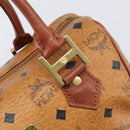 MCM Vicetos Logogram Boston Bag PVC Leather Brown Gold Auth 200900-14