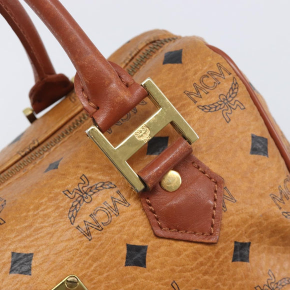 MCM Vicetos Logogram Boston Bag PVC Leather Brown Gold Auth 200900