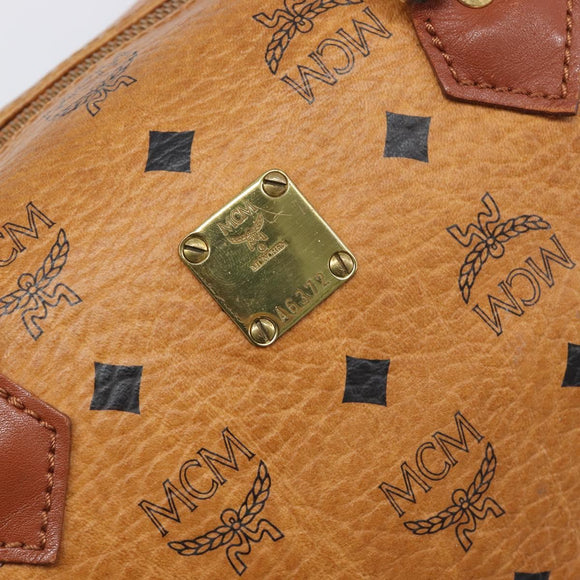 MCM Vicetos Logogram Boston Bag PVC Leather Brown Gold Auth 200900