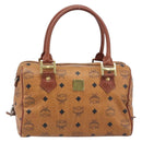 MCM Vicetos Logogram Boston Bag PVC Leather Brown Gold Auth 200900-2