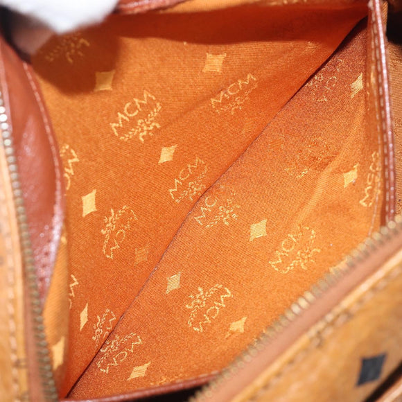 MCM Vicetos Logogram Boston Bag PVC Leather Brown Gold Auth 200900