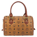 MCM Vicetos Logogram Boston Bag PVC Leather Brown Gold Auth 200900-3