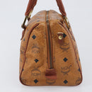 MCM Vicetos Logogram Boston Bag PVC Leather Brown Gold Auth 200900-4