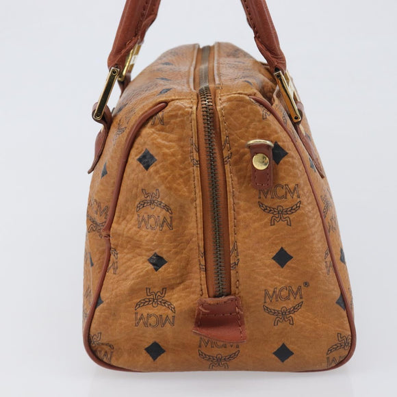 MCM Vicetos Logogram Boston Bag PVC Leather Brown Gold Auth 200900
