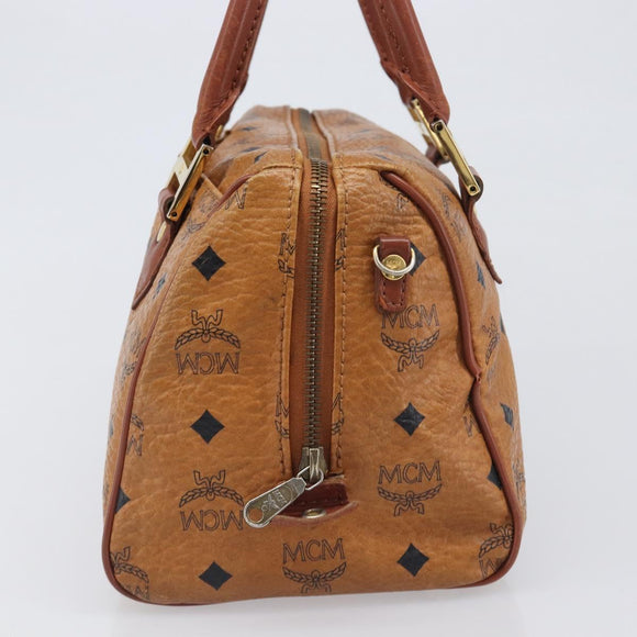 MCM Vicetos Logogram Boston Bag PVC Leather Brown Gold Auth 200900