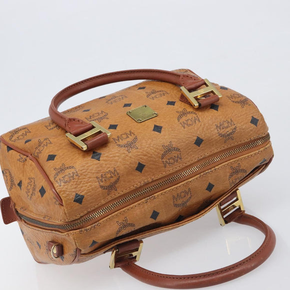 MCM Vicetos Logogram Boston Bag PVC Leather Brown Gold Auth 200900