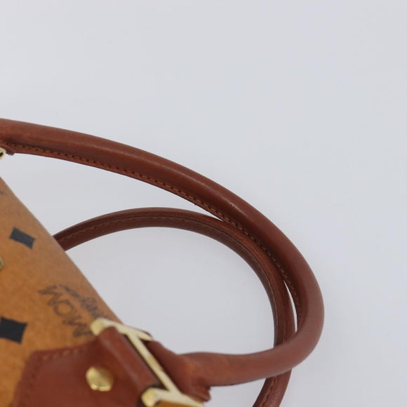 MCM Vicetos Logogram Boston Bag PVC Leather Brown Gold Auth 200900