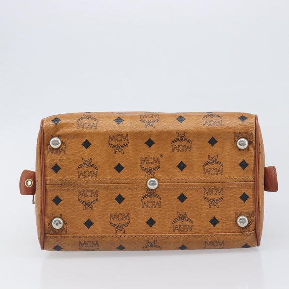 MCM Vicetos Logogram Boston Bag PVC Leather Brown Gold Auth 200900