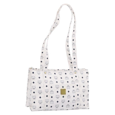 MCM Vicetos Logogram Tote Bag PVC Leather White Gold Auth 200901