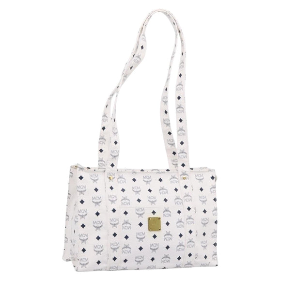 MCM Vicetos Logogram Tote Bag PVC Leather White Gold Auth 200901