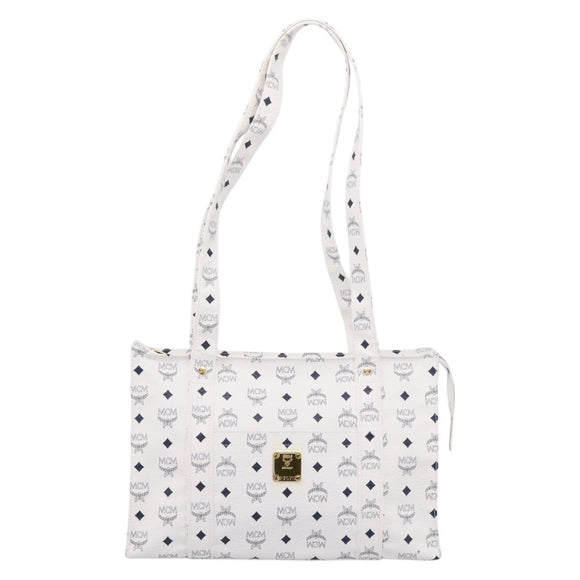 MCM Vicetos Logogram Tote Bag PVC Leather White Gold Auth 200901