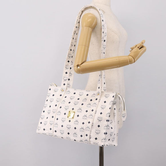 MCM Vicetos Logogram Tote Bag PVC Leather White Gold Auth 200901