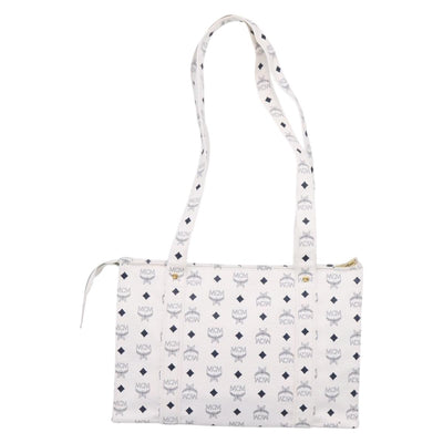 MCM Vicetos Logogram Tote Bag PVC Leather White Gold Auth 200901 - 0