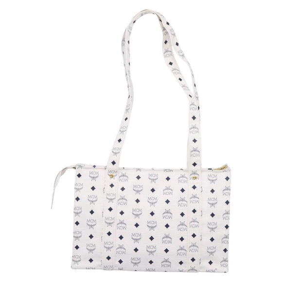 MCM Vicetos Logogram Tote Bag PVC Leather White Gold Auth 200901