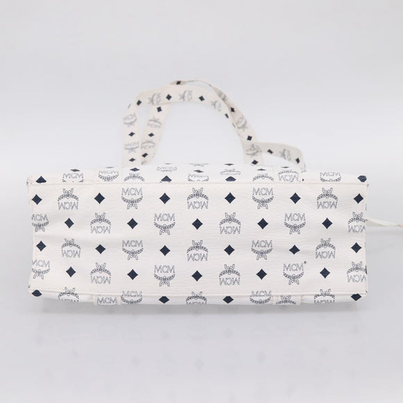 MCM Vicetos Logogram Tote Bag PVC Leather White Gold Auth 200901