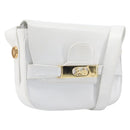 CELINE Horse Carriage Shoulder Bag Leather White Gold Auth 200903-1