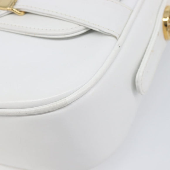 CELINE Horse Carriage Shoulder Bag Leather White Gold Auth 200903