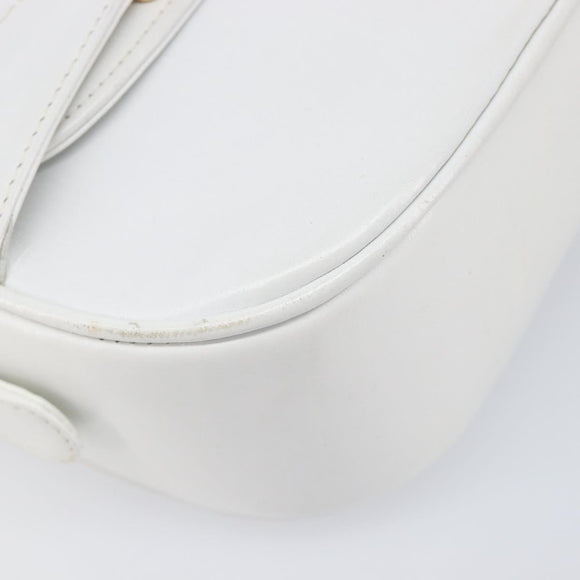 CELINE Horse Carriage Shoulder Bag Leather White Gold Auth 200903