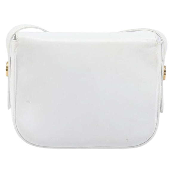 CELINE Horse Carriage Shoulder Bag Leather White Gold Auth 200903