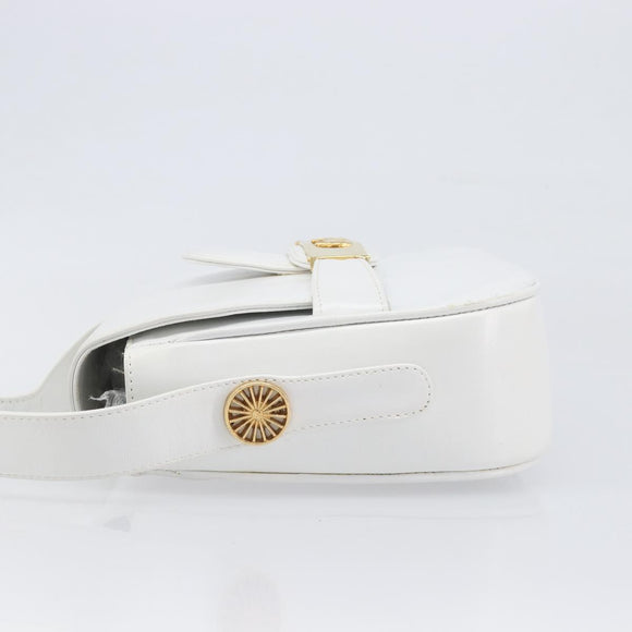 CELINE Horse Carriage Shoulder Bag Leather White Gold Auth 200903