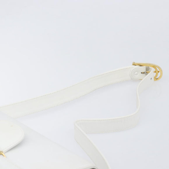 CELINE Horse Carriage Shoulder Bag Leather White Gold Auth 200903