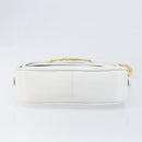 CELINE Horse Carriage Shoulder Bag Leather White Gold Auth 200903-9