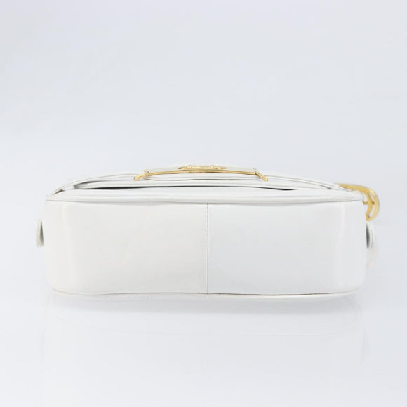 CELINE Horse Carriage Shoulder Bag Leather White Gold Auth 200903