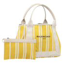 BALENCIAGA Navy Cabas S Hand Bag Canvas Yellow Silver Auth 200904A-1