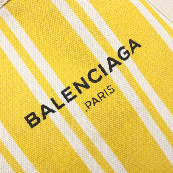 BALENCIAGA Navy Cabas S Hand Bag Canvas Yellow Silver Auth 200904A