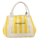 BALENCIAGA Navy Cabas S Hand Bag Canvas Yellow Silver Auth 200904A-2
