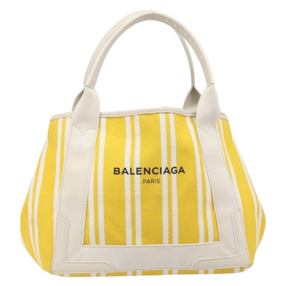 BALENCIAGA Navy Cabas S Hand Bag Canvas Yellow Silver Auth 200904A