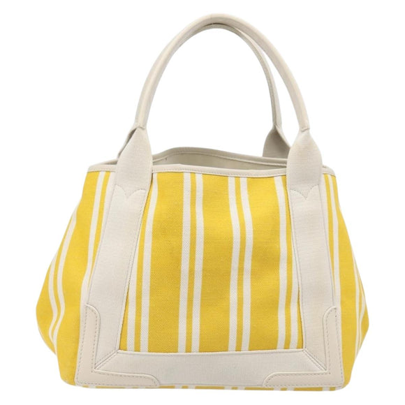 BALENCIAGA Navy Cabas S Hand Bag Canvas Yellow Silver Auth 200904A