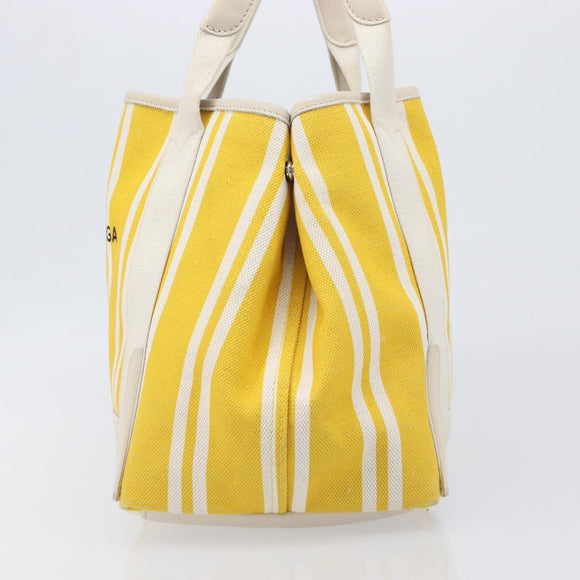 BALENCIAGA Navy Cabas S Hand Bag Canvas Yellow Silver Auth 200904A