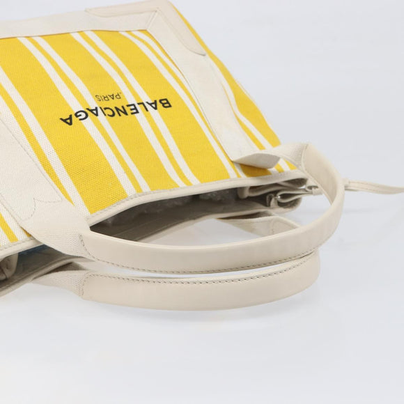 BALENCIAGA Navy Cabas S Hand Bag Canvas Yellow Silver Auth 200904A