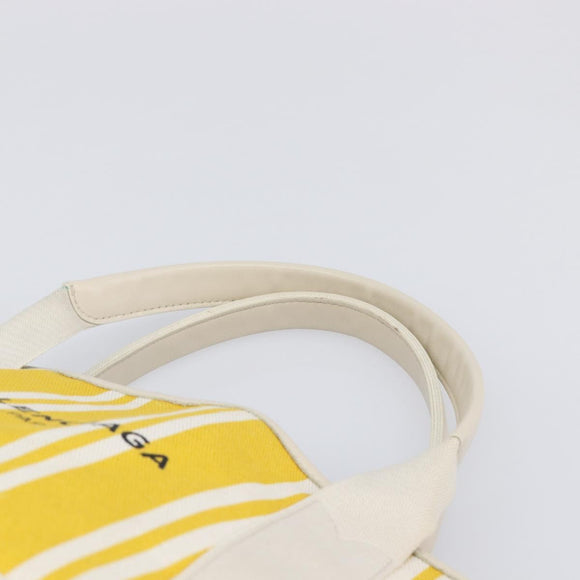 BALENCIAGA Navy Cabas S Hand Bag Canvas Yellow Silver Auth 200904A