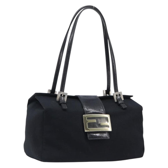 FENDI Mamma Baguette Hand Bag Cotton jersey Black Silver Auth 200914V