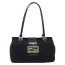 FENDI Mamma Baguette Hand Bag Cotton jersey Black Silver Auth 200914V-13