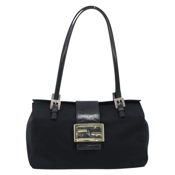 FENDI Mamma Baguette Hand Bag Cotton jersey Black Silver Auth 200914V