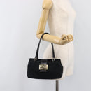 FENDI Mamma Baguette Hand Bag Cotton jersey Black Silver Auth 200914V-26