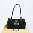 FENDI Mamma Baguette Hand Bag Cotton jersey Black Silver Auth 200914V-12