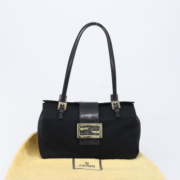 FENDI Mamma Baguette Hand Bag Cotton jersey Black Silver Auth 200914V